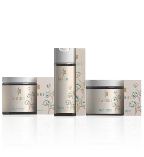 صورة مجموعة العناية بالبشرة من كوتن: زيت وزبدة ومقشر للجسم بلمسة فاخرة