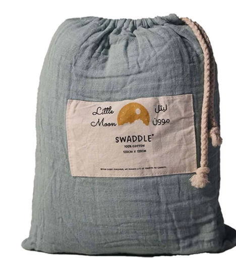 صورة ليتل موون: قماط قطن عضوي 100% - راحة واستدامة لطفلك-ازرق سماوي