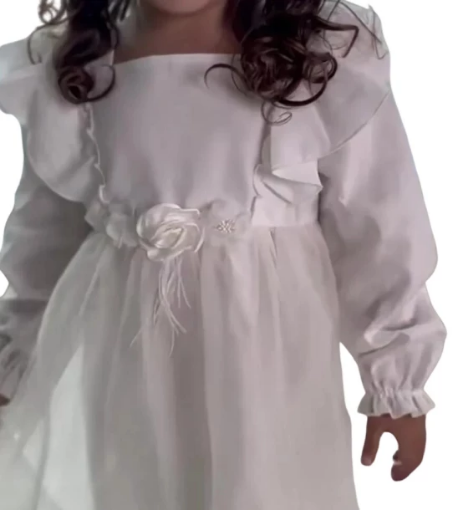 صورة جاميكس فستان عالية بناتي أبيض سادة - فساتين الأطفال الأنيقة