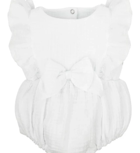 صورة فستان بيسا أبيض سادة للبنات  - قطن عضوي من جاميكس