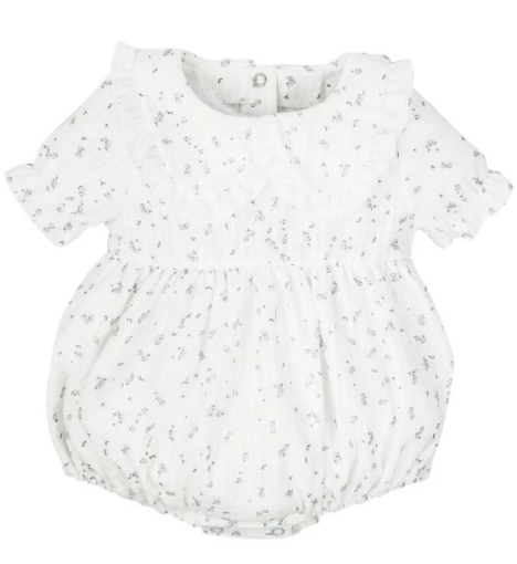 صورة فستان بايلي أبيض مع ورود زرقاء للبنات من جاميكس - فساتين الأطفال المنقوشة