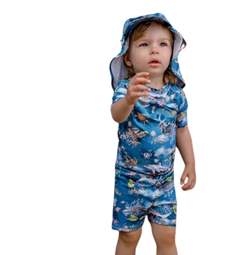 صورة لبس سباحة تريتون جاميكس للأولاد - أزرق منقوش بثلاث قطع