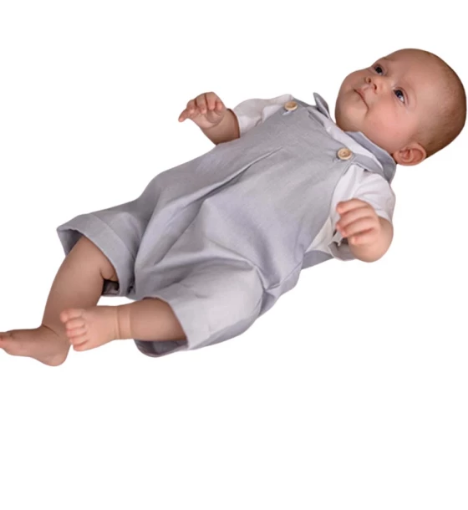 صورة بربتوز راقنر - افرولات أطفال جاميكس رمادي وأبيض مصنوع من القطن العضوي