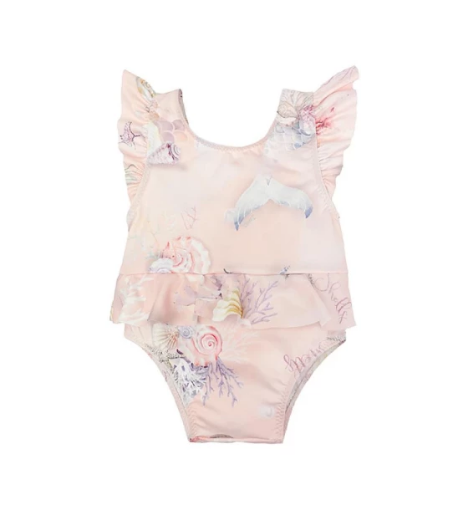 صورة لبس سباحة أرستا للبنات - بدلة سباحة قطعتين مع بندانة باللون الوردي من جاميكس