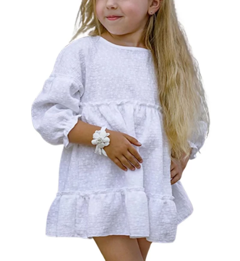 صورة فستان سكارليت أبيض للبنات مع قبعة من جاميكس - فساتين أطفال قطن عضوي