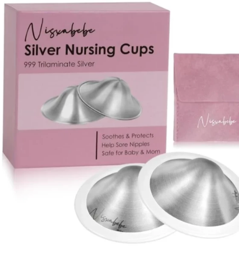 صورة واقيات حلمات الثدي أكواب الفضة مع حلقات سيليكون من نيكسا بيبي