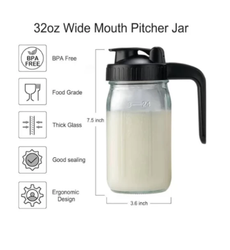صورة إبريق زجاجي لحفظ الحليب والمشروبات بسعة 900 مل